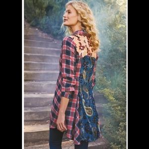 Aratta Plaid Blouse with Silk & Velvet Back Detail